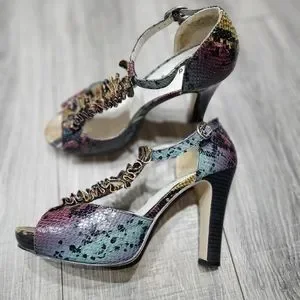 Madden Girl Shoes Madden Girl Strappy Glam Heels Setra Multicolor Faux Snake Skin Size 9 Poshmark